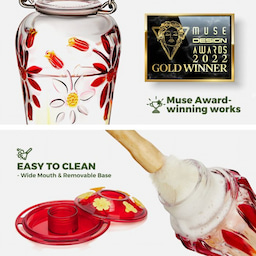 Kingsyard 25oz Leak Proof Glass Hummingbird Feeder with Ant Moat 6 Kingsyard 25oz Leak Proof Glass Hummingbird Feeder with Ant Moat 6