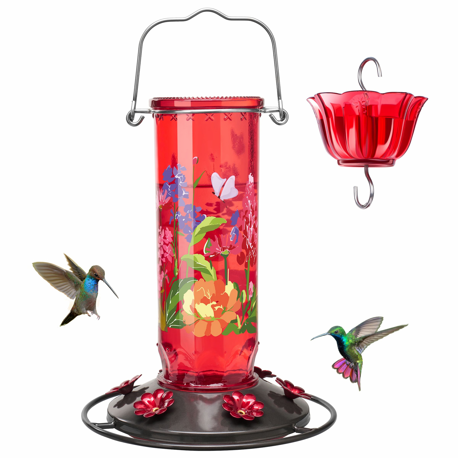 Kingsyard Round Glass Hummingbird Feeder with Flower Patterns