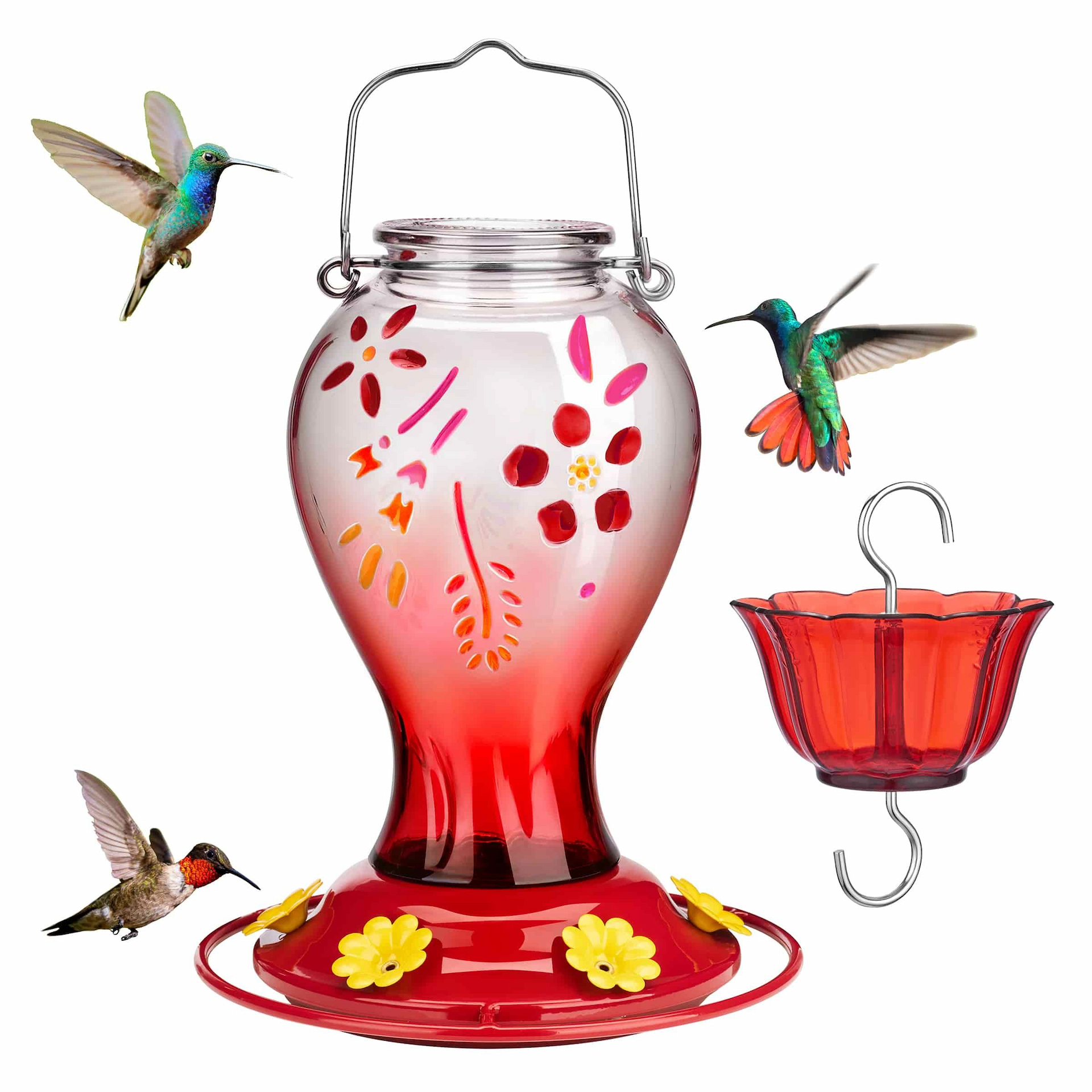 Kingsyard 26oz Leak Proof Glass Hummingbird Feeders with Ant Moat