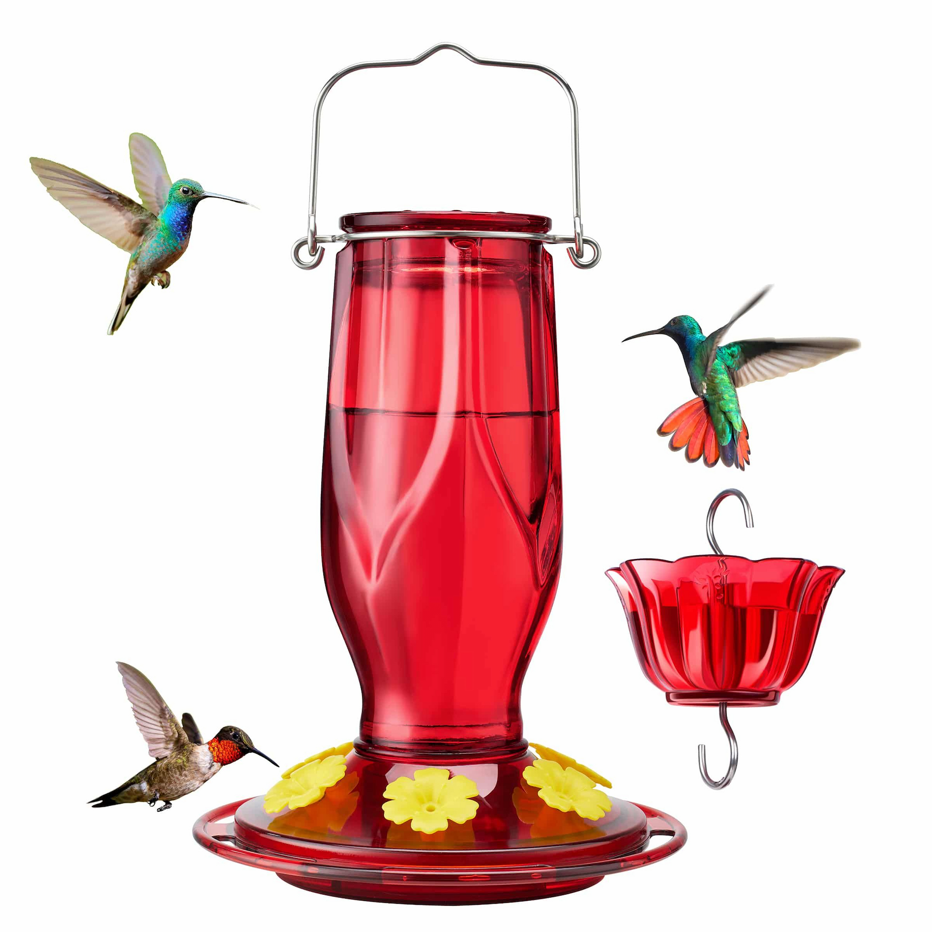 Kingsyard 16oz Glass Hummingbird Feeder 6 Ports with Ant Moat