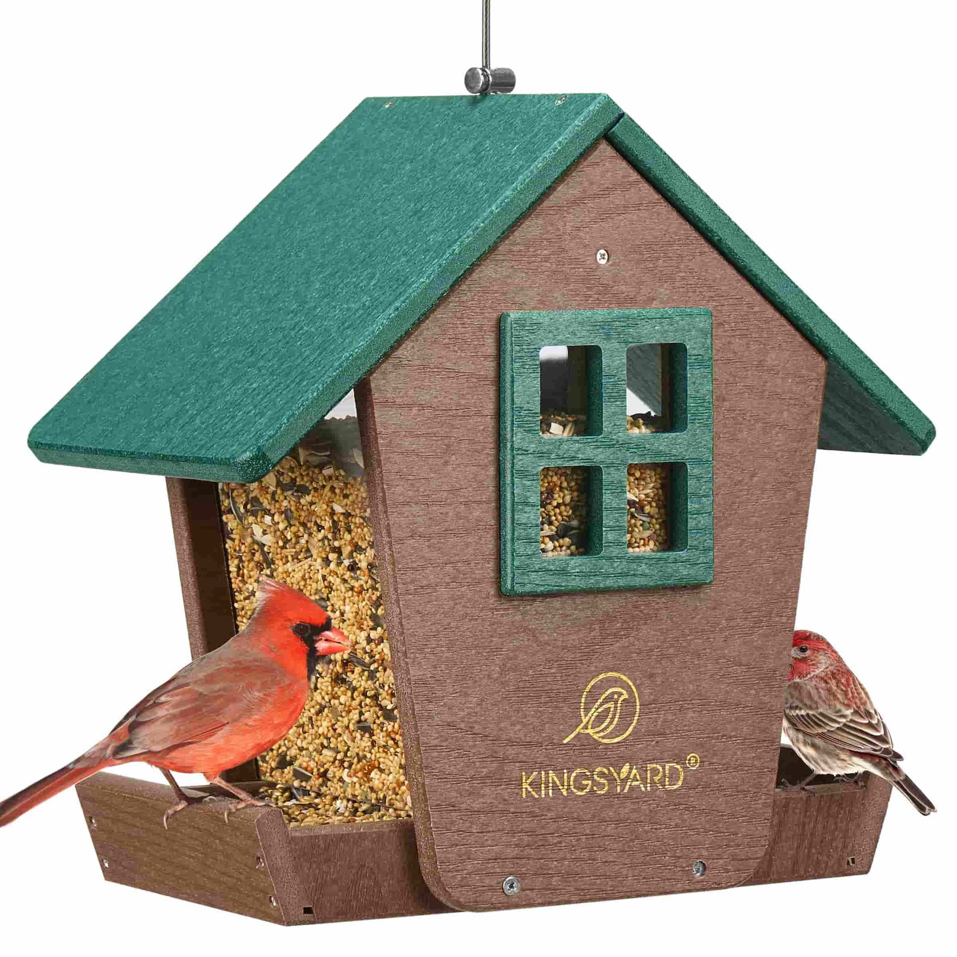 Kingsyard Recycled Plastic Hopper Bird Feeder with Weatherproof Roof