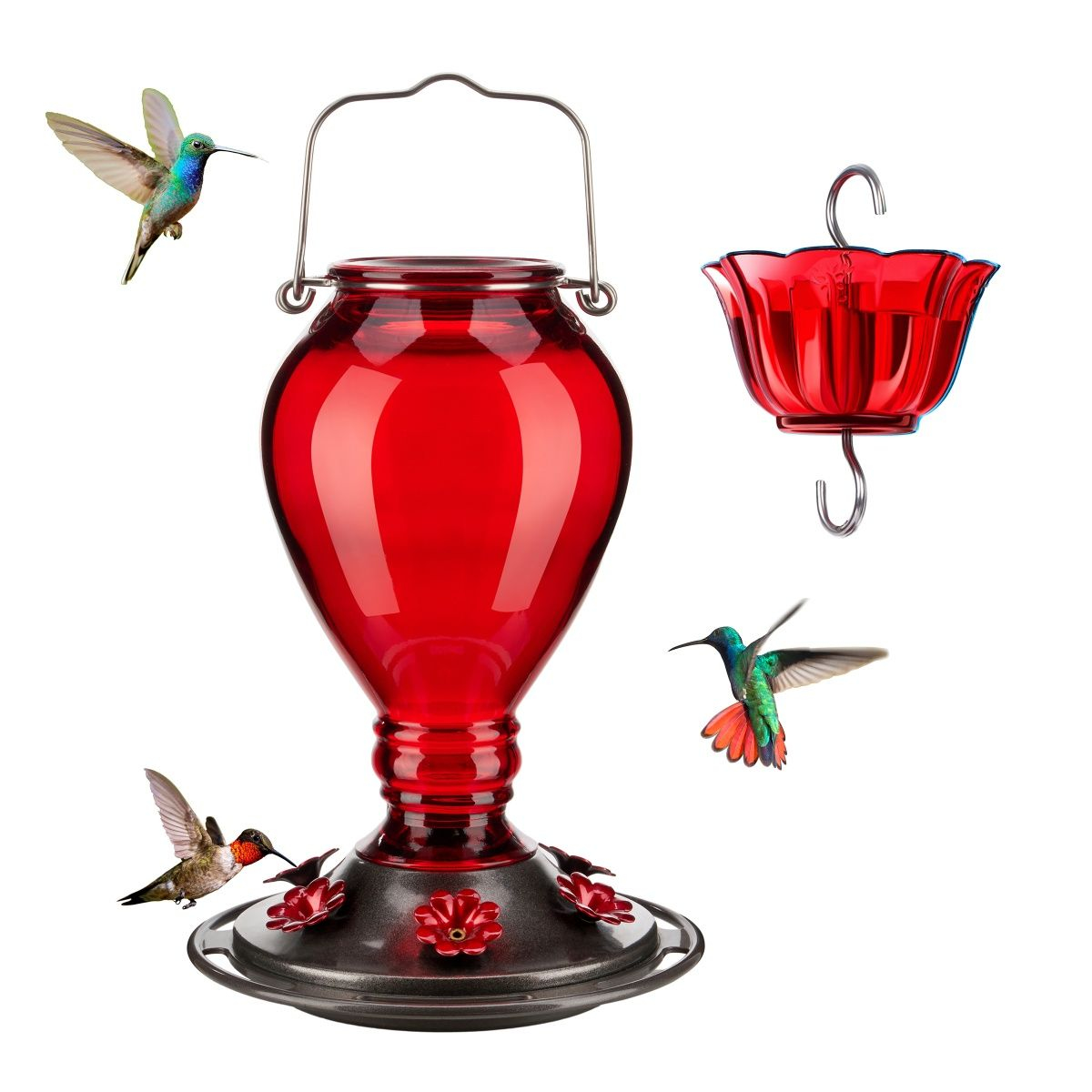 Kingsyard 24oz Leak Proof Glass Hummingbird Feeder with Ant Moat