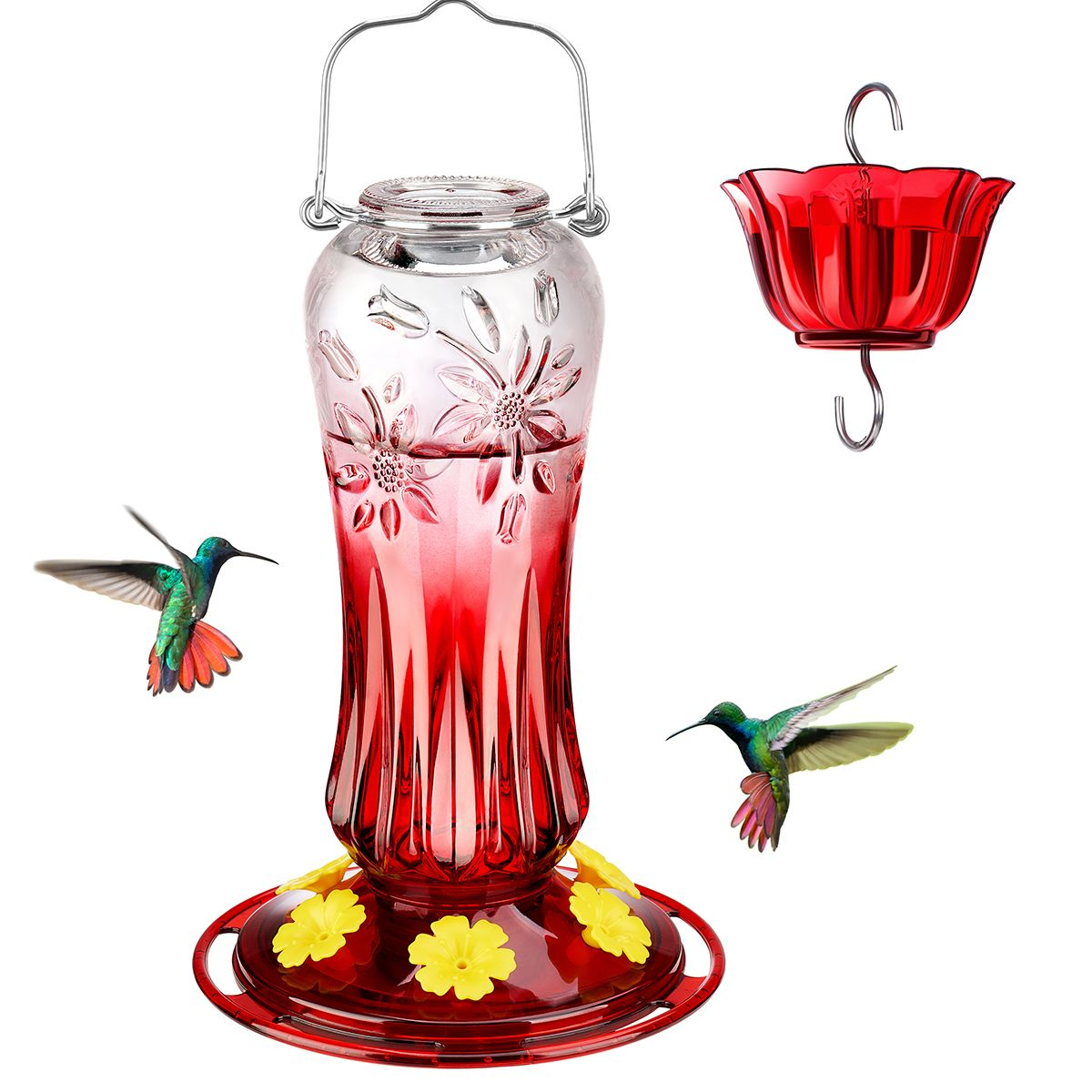 Kingsyard 24oz Glass Hummingbird Feeder with Ant Moat