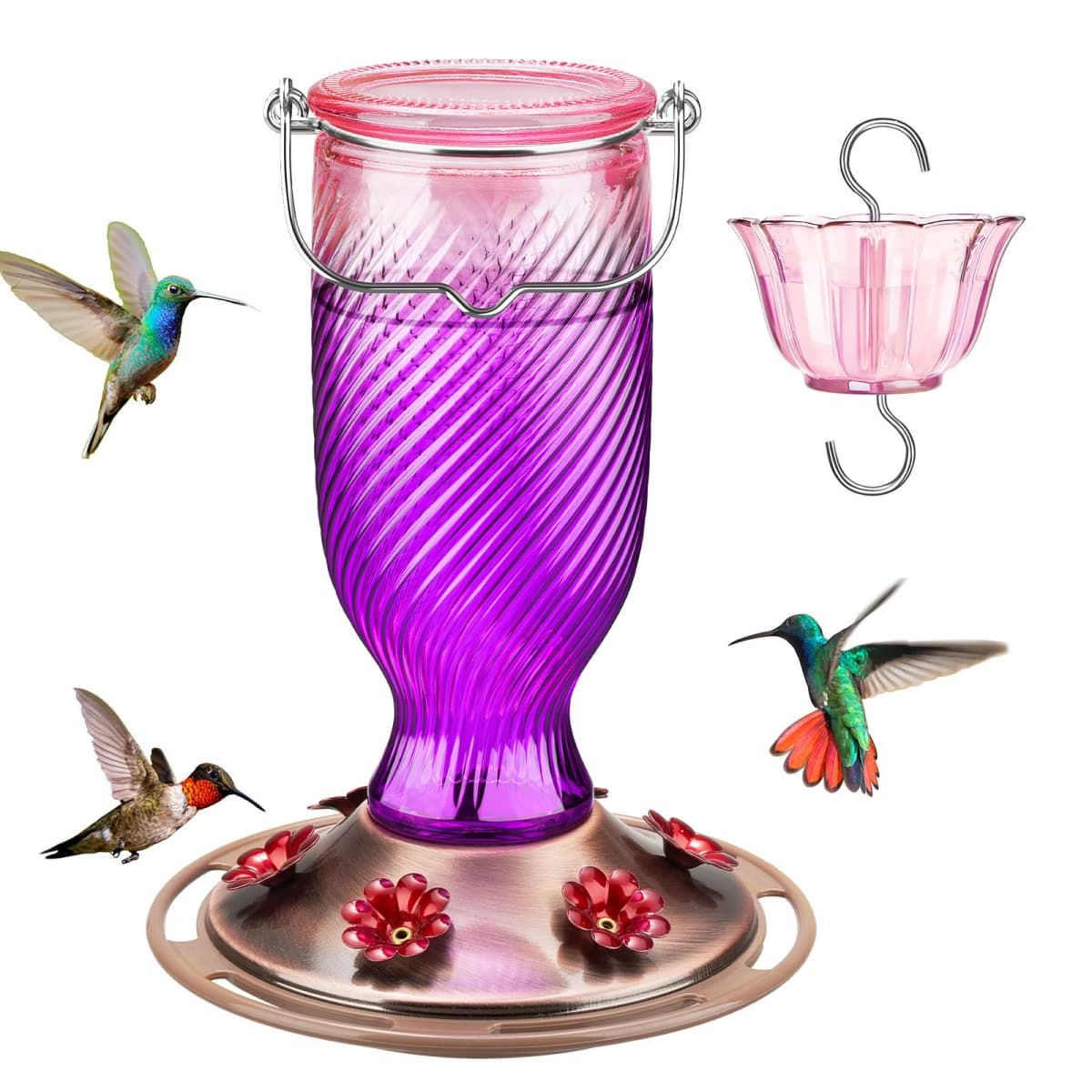 Kingsyard 18oz Bee & Ant Proof Glass Hummingbird Feeders