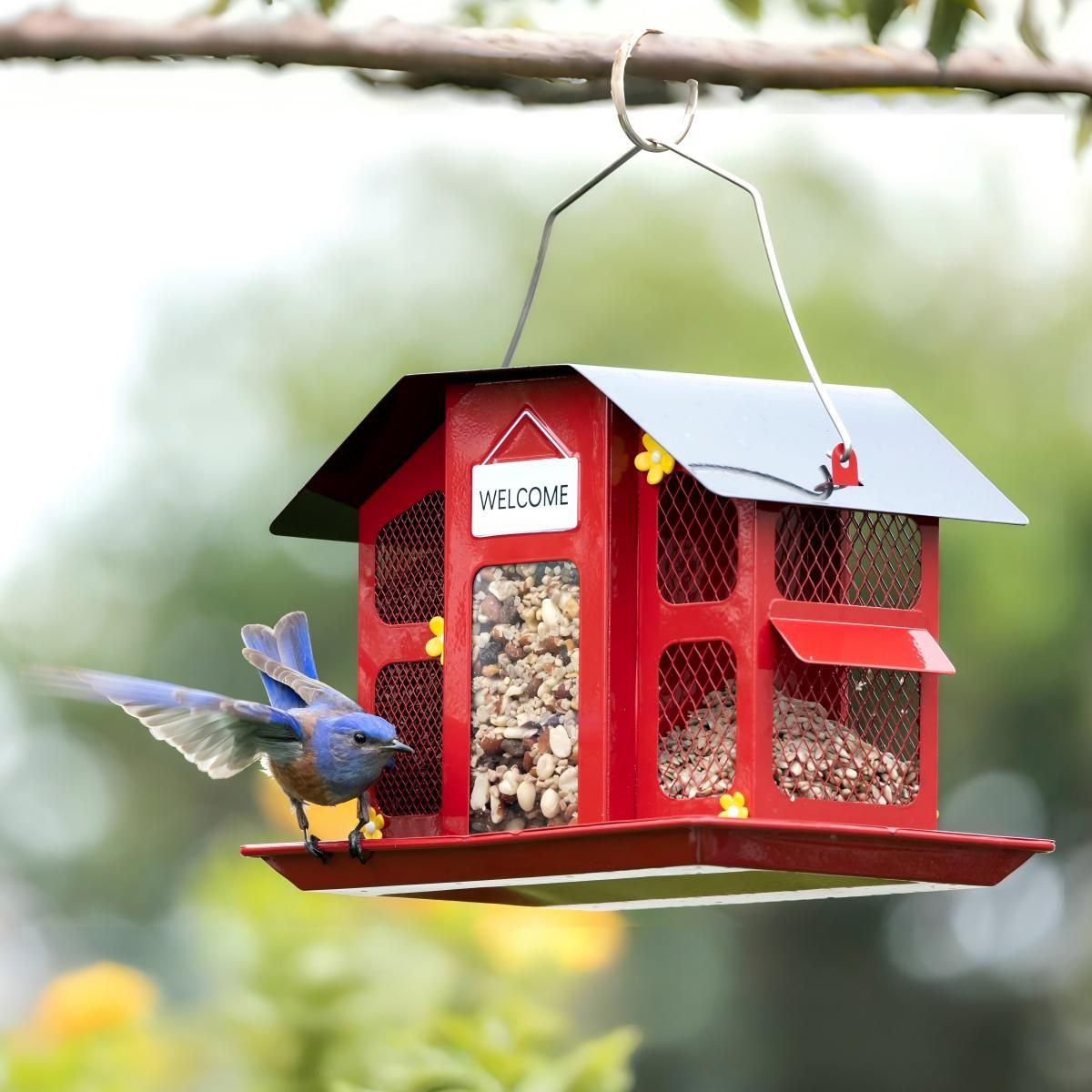 Kingsyard Weatherproof Metal Mesh House Hopper Bird Feeder