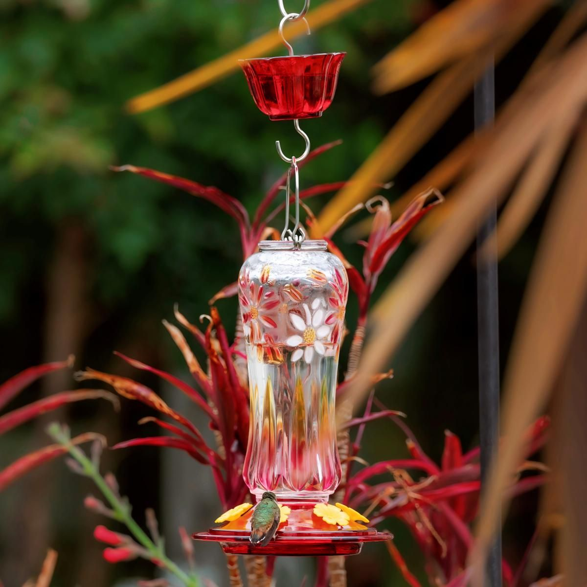 Kingsyard 25oz Leak Proof Glass Hummingbird Feeder with Ant Moat